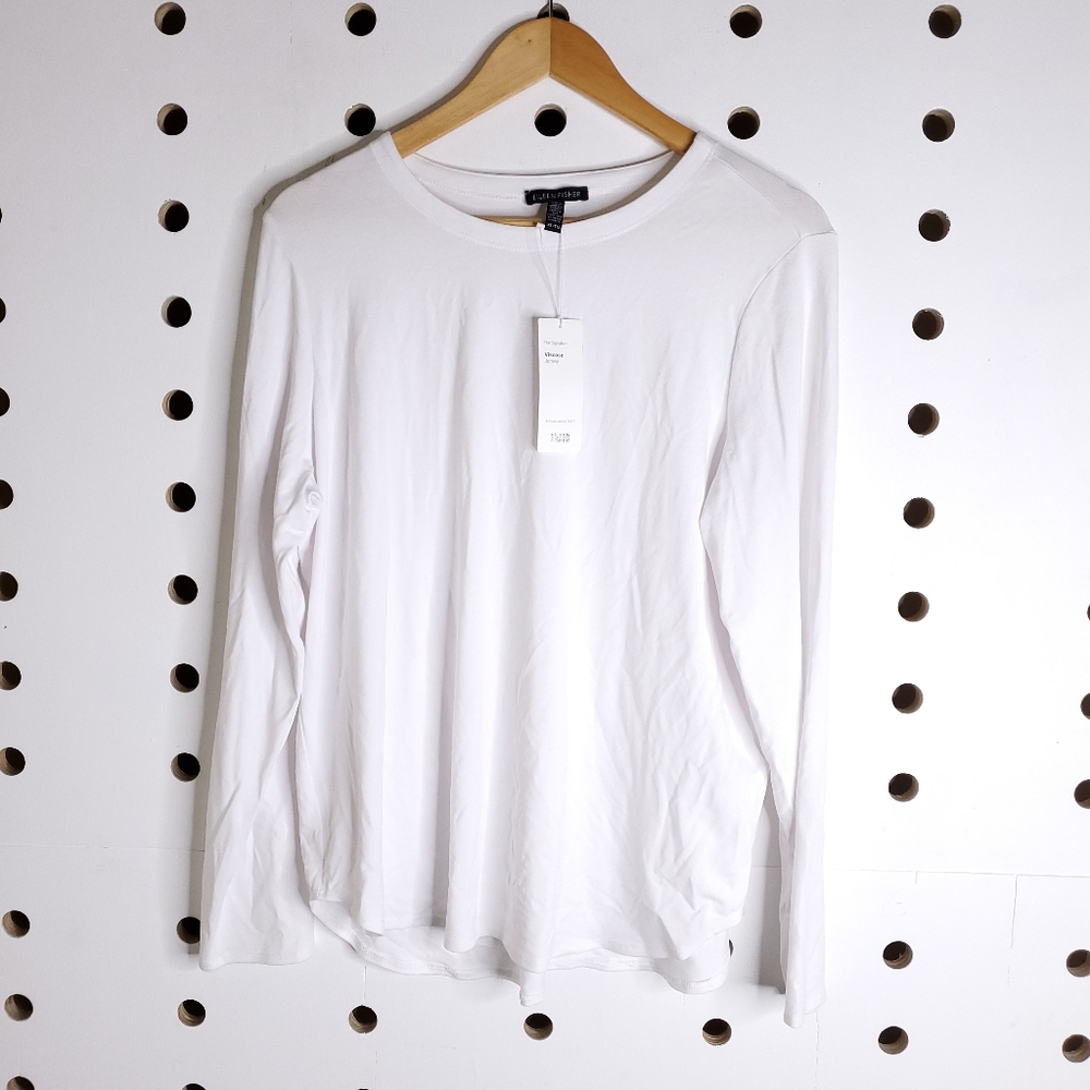 NEW Eileen Fisher Crewneck Long Sleeve Top White